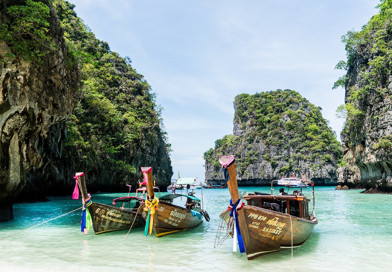 thailand, blue sky, phuket, koh phi phi, island tour, colorful boats, beach, sea, travel, sky, island, blue, landscape, summer, water, tropical, vacation, nature, paradise, outdoor, andaman, destination, exotic, holiday, tourism, coastline, seascape, asia, coast, phuket, phuket, phuket, phuket, phuket, andaman